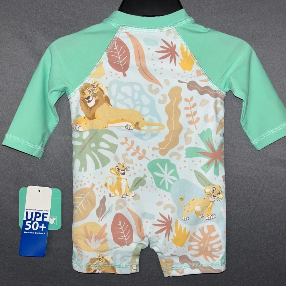 Disney Baby Swimsuit Lion King Simba Rash Guard 0-3M UPF 50+ Mint Green NWT